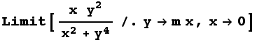 Limit[(x  y^2)/(x^2 + y^4)/.ym x, x0]