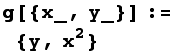 g[{x_, y_}] := {y, x^2}