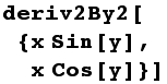 deriv2By2[{x Sin[y], x Cos[y]}]