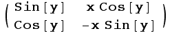 ( {{Sin[y], x Cos[y]}, {Cos[y], -x Sin[y]}} )