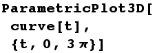 ParametricPlot3D[curve[t], {t, 0, 3π}]