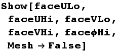 Show[faceULo, faceUHi, faceVLo, faceVHi, faceϕHi, MeshFalse]