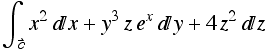 ∫_ ( Overscript[c, ⇀]) x^2x + y^3z e^x y + 4z^2 z