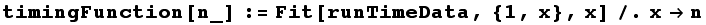 timingFunction[n_] := Fit[runTimeData, {1, x}, x]/.xn