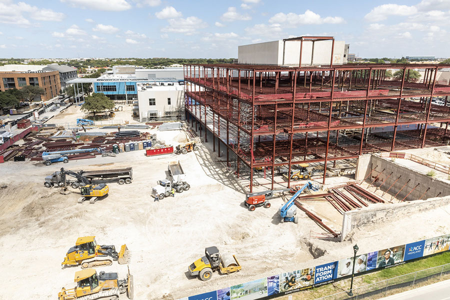 Construction on building 3000 at ACC Highland Campus.